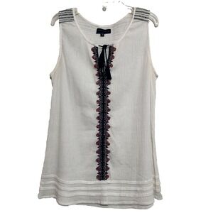 Sanctuary  Womens M Sleeveless Ivory White Boho Sequins Beaded Embroidery Tassel